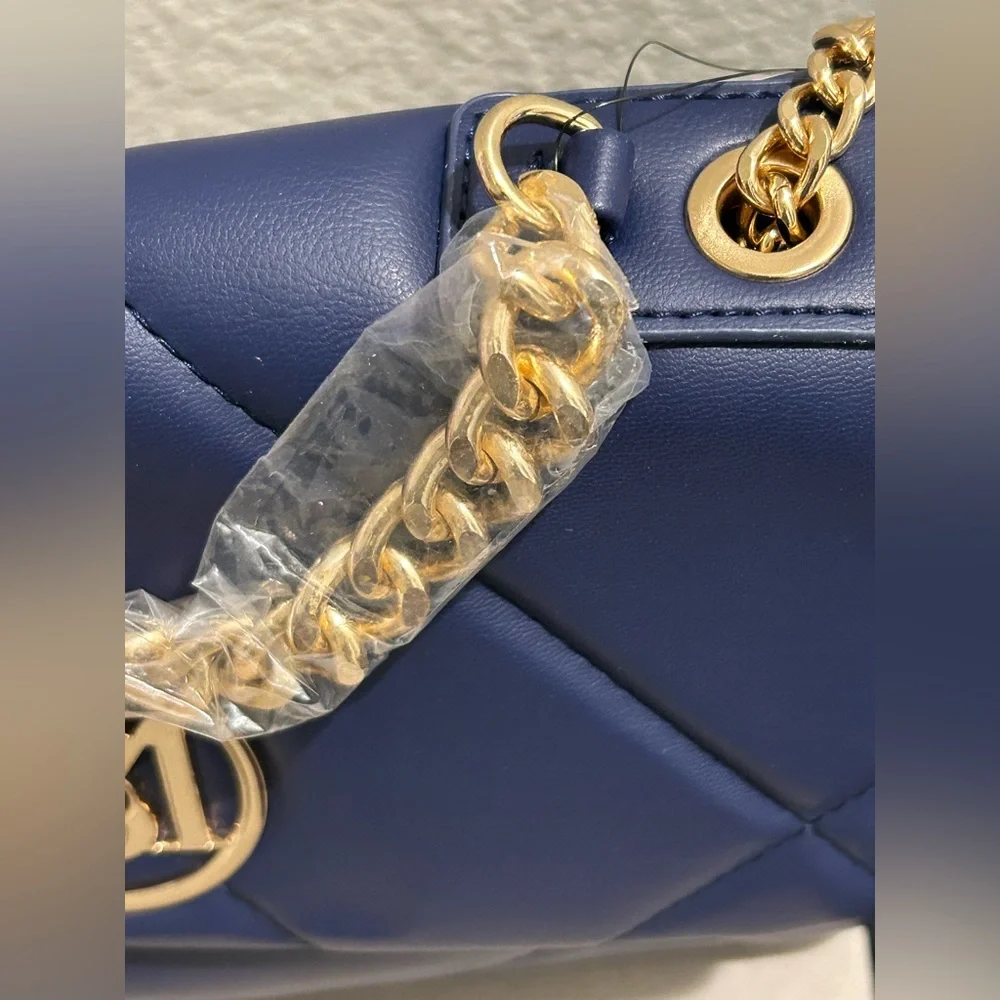 Badgley Mischka Quilted Navy Mini Bag – NWT, Elegant Gold Chain